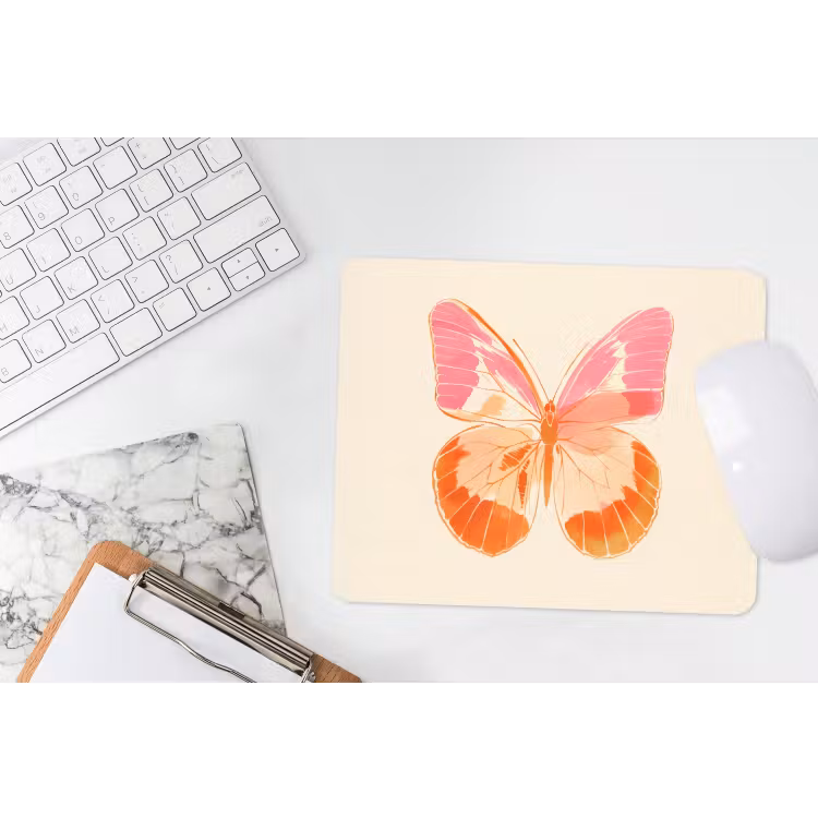 Oranje - Vlinder - Minimalistisch muismat rubber klein -witbureau