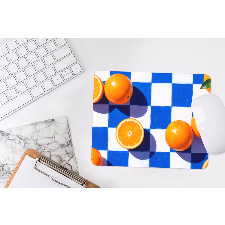 Mouse Pad - Orange - Checkered - Food - Sinaasappel - Geruit - Eten muismat rubber klein