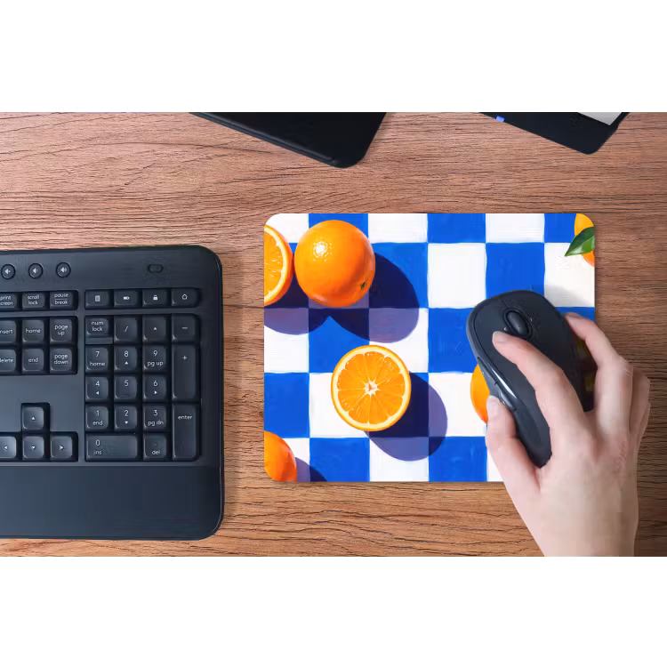 Mouse Pad - Orange - Checkered - Food - Sinaasappel - Geruit - Eten muismat rubber klein