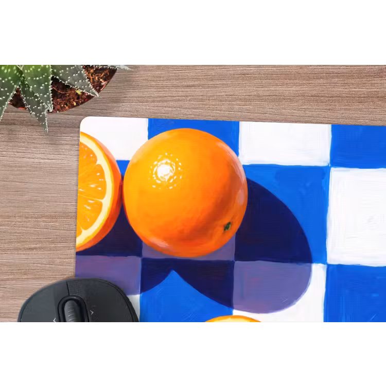 Mouse Pad - Orange - Checkered - Food - Sinaasappel - Geruit - Eten muismat rubber klein