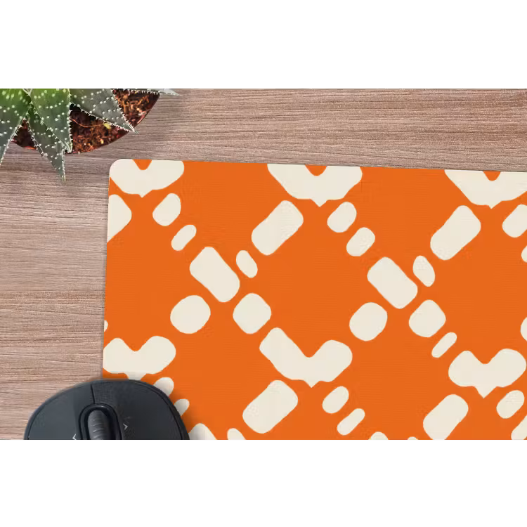 Oranje - Ruitpatroon - Wit muismat rubber klein 262 -closeup