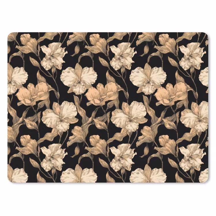 Orchideeën - Lijntekening - Patroon - Beige - Zwart muismat rubber klein 262 -3d