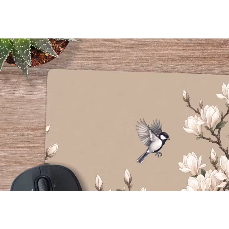 Oosters - Vogels - Beige muismat rubber klein -closeup