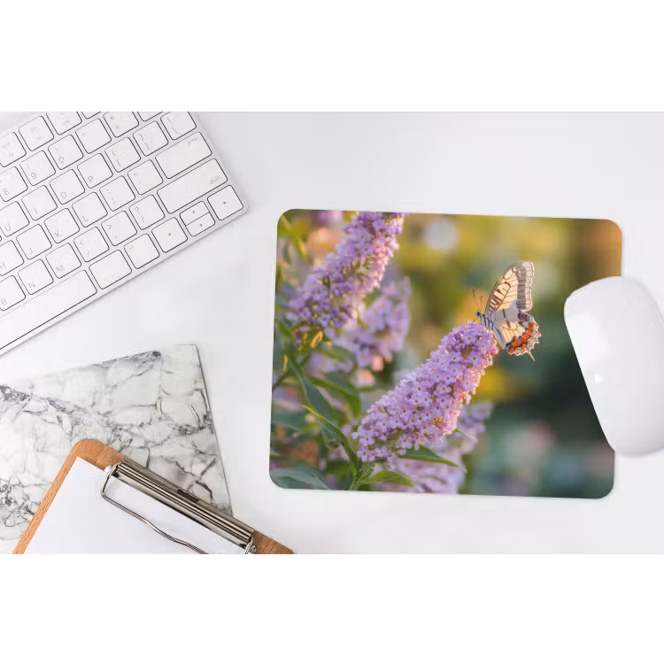 Sierlijke - Vlinder - Paarse - Bloemen muismat rubber klein -witbureau