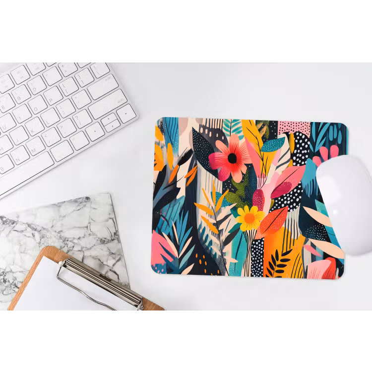 Schilderij - Abstract - Bloemen - Roze muismat rubber klein -witbureau