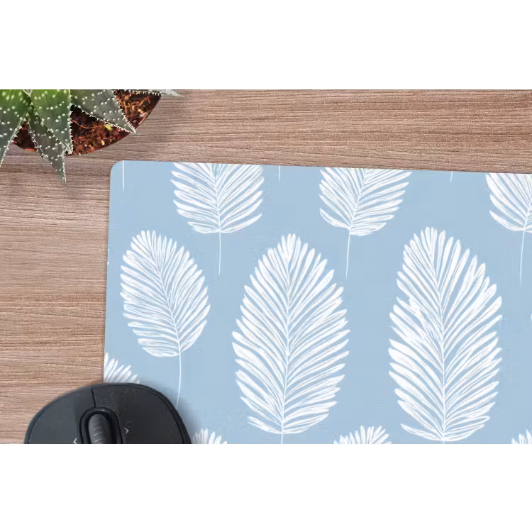 Palmbladeren - Naadloos - Patroon - Pastelblauw muismat rubber klein 262 -closeup