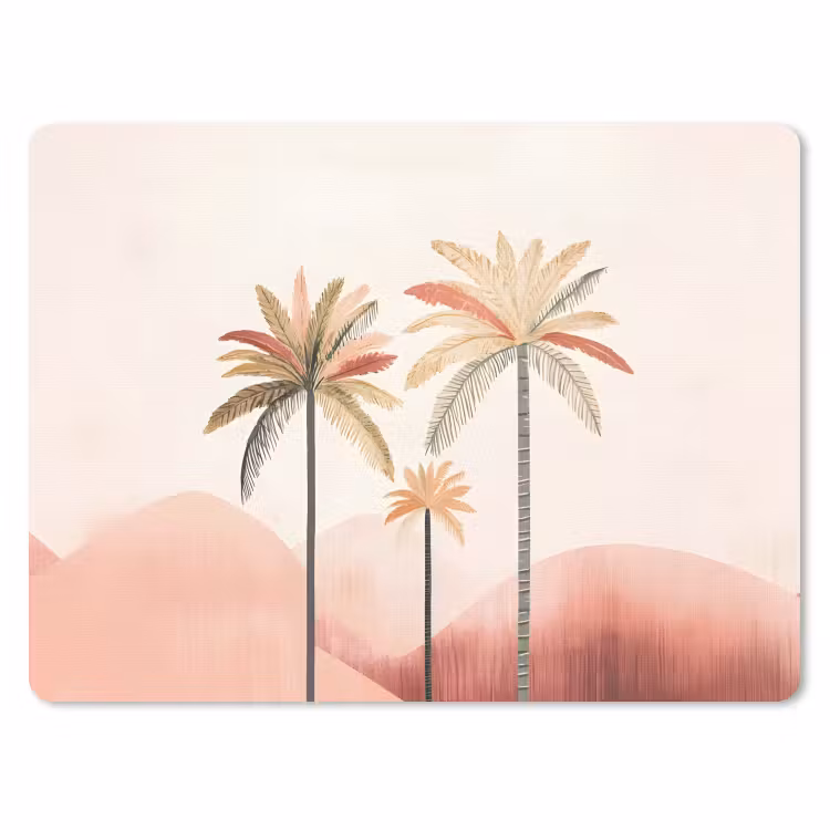 Palmbomen - Heuvels - Minimalistisch - Zachtroze muismat rubber klein -3d