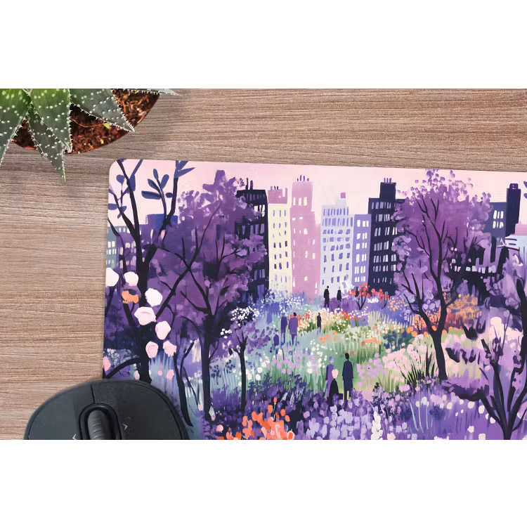 Park - Bomen - Bloemen - Gebouwen muismat rubber klein -closeup