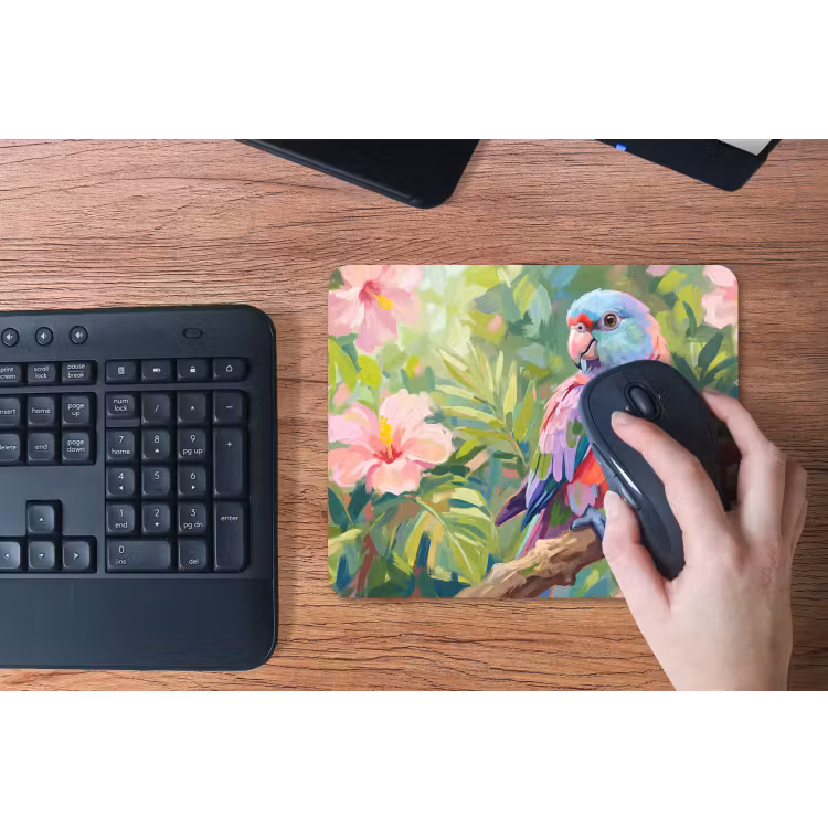 Papagaai - Hibiscusbloemen - Kleurrijk muismat rubber klein -toetsenbord
