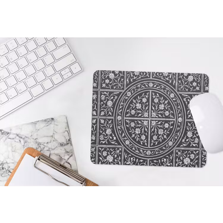 Patroon - Bloemmotief - Decoratie - Klassiek - Zwart muismat rubber klein -witbureau