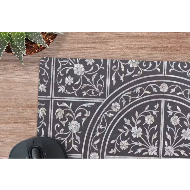 Patroon - Bloemmotief - Decoratie - Klassiek - Zwart muismat rubber klein -closeup