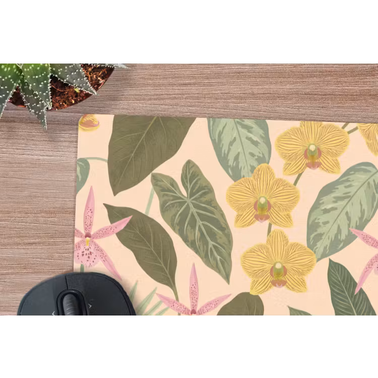 Patroon - Bloemen - Kleurrijk muismat rubber klein -closeup