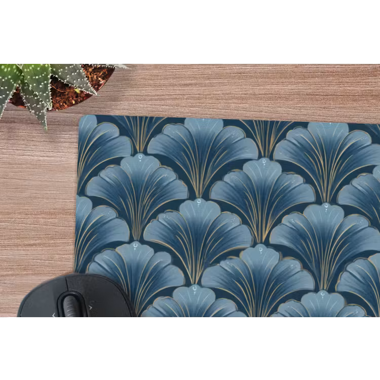 Patroon - Ginkgoblad - Blauw muismat rubber klein 262 -closeup