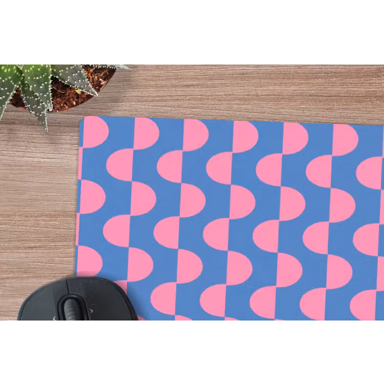 Patroon - Halve cirkels - Abstract - Modern - Roze - Blauw muismat rubber klein -closeup