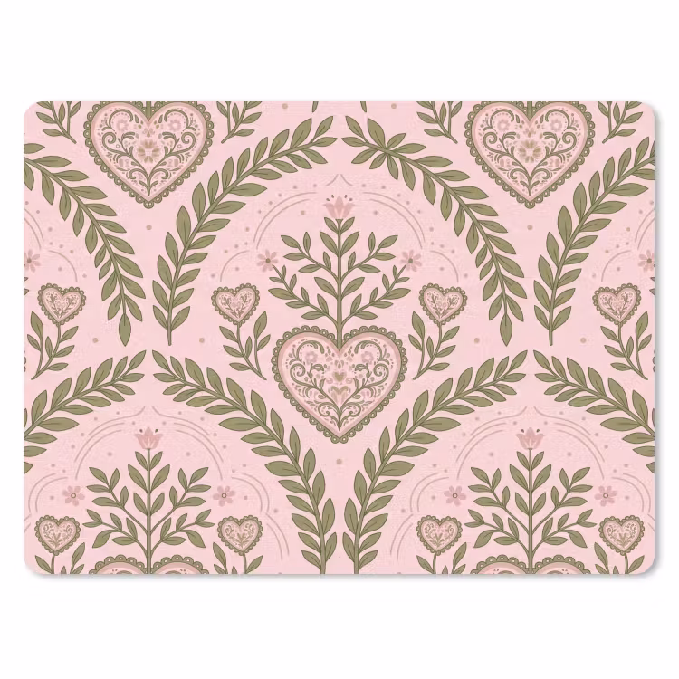 Patroon - Hart - Bloemen - Folkloristisch - Roze muismat rubber klein -3d