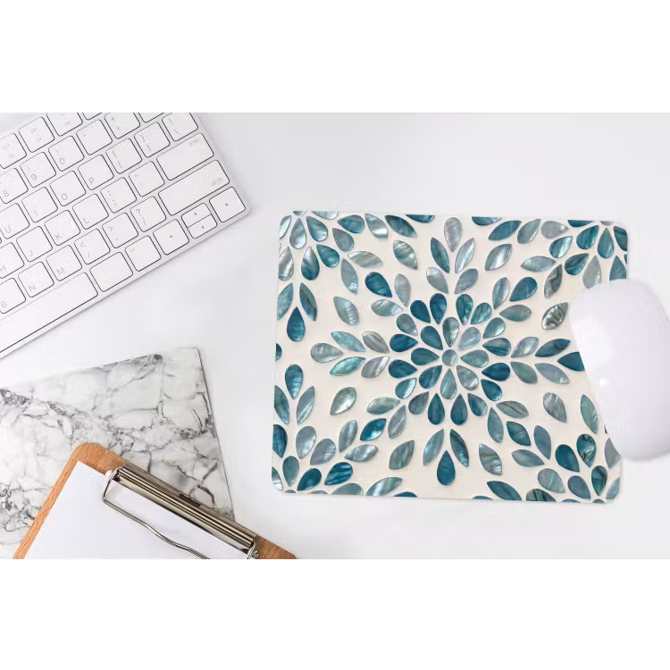 Patroon - Bladeren - Abstract - Modern - Turquoise muismat rubber klein -witbureau
