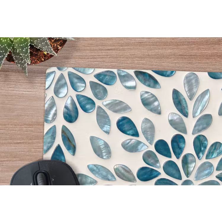 Patroon - Bladeren - Abstract - Modern - Turquoise muismat rubber klein -closeup