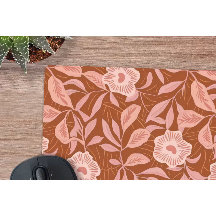 Patroon - Bladeren - Terracotta muismat rubber klein 262 -closeup