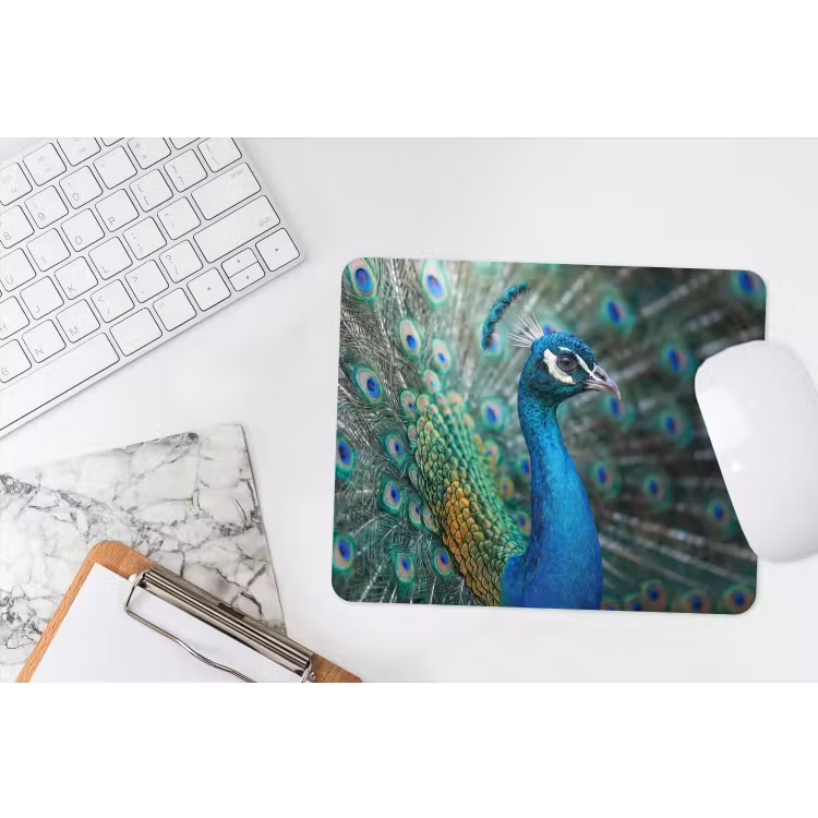 Pauw - Veren - Blauw muismat rubber klein -witbureau