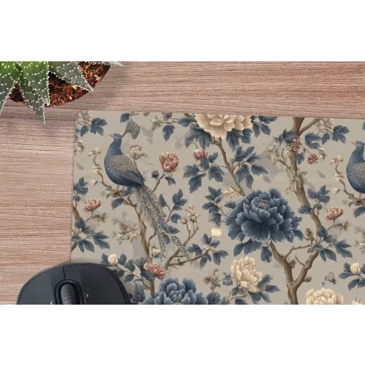 Pauw - Bloemen - Blauw muismat rubber klein 262 -closeup