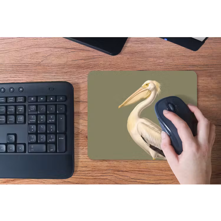 Pelikaan - Wit - Vogel - Klassiek - Natuur muismat rubber klein -toetsenbord