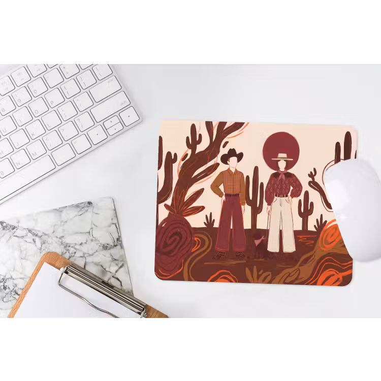 Mensen - Cowboykleding - Westerse stijl - Illustratie - Bruin muismat rubber klein -witbureau