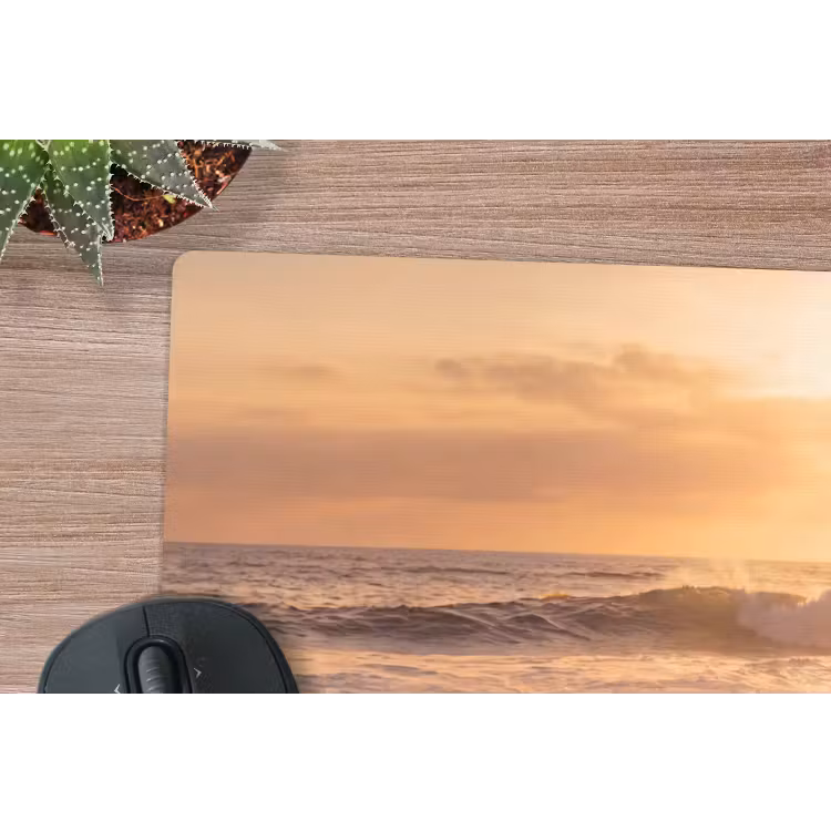 Mensen - Oceaan - Zonsondergang - Kust - Goud muismat rubber klein -closeup