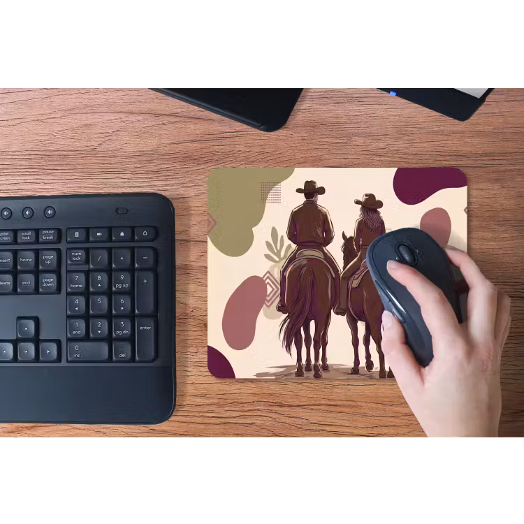 Mensen - Ruiters - Western - Illustratie - Bruin muismat rubber klein -toetsenbord