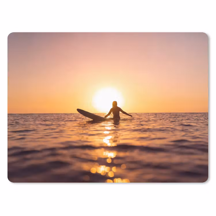 Persoon - Surfen - Zonsondergang - Zee - Oranje muismat rubber klein -3d