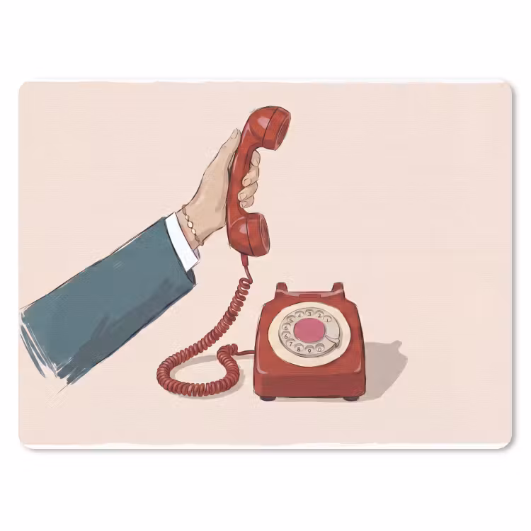 Telefoon - Hand - Vintage - Communicatie - Rood muismat rubber klein -3d