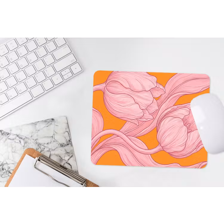 Mouse Pad - Pink Flowers - Modern - Roze bloemen - Modern muismat rubber klein