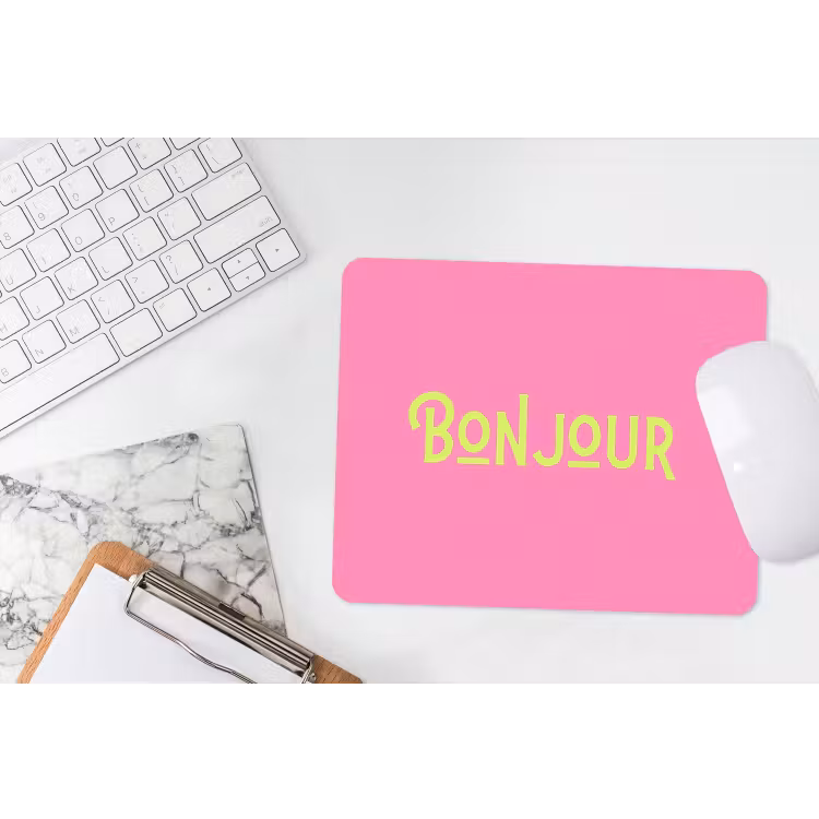 Roze - Groene Bonjour - art-deco muismat rubber klein -witbureau