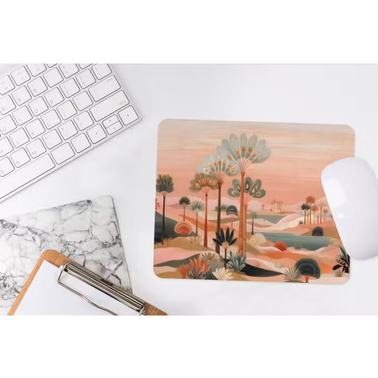 Roze landschap - Palmen - Water muismat rubber klein -witbureau