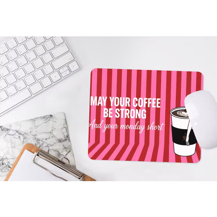 Roze - Strepen - Koffie - Maandag muismat rubber klein -witbureau