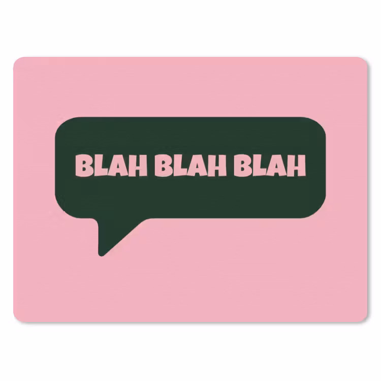 Roze - Tekstwolk - Groen - BLAH BLAH BLAH muismat rubber klein -3d