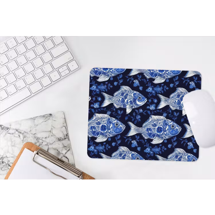 Vissen - Bloemen - Blauw muismat rubber klein 262 -witbureau