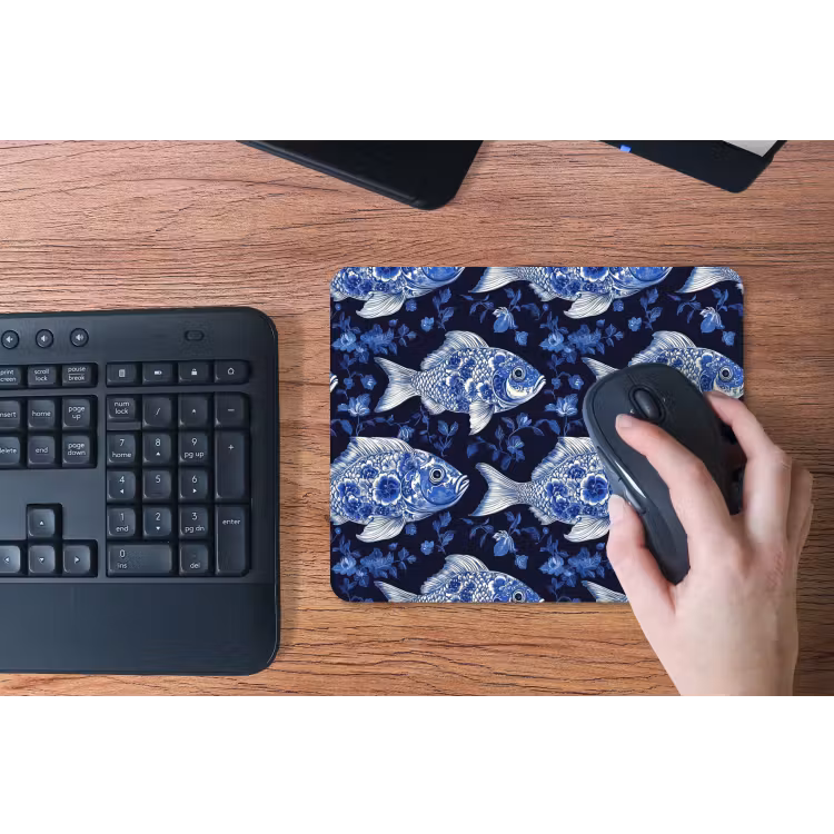 Vissen - Bloemen - Blauw muismat rubber klein 262 -toetsenbord