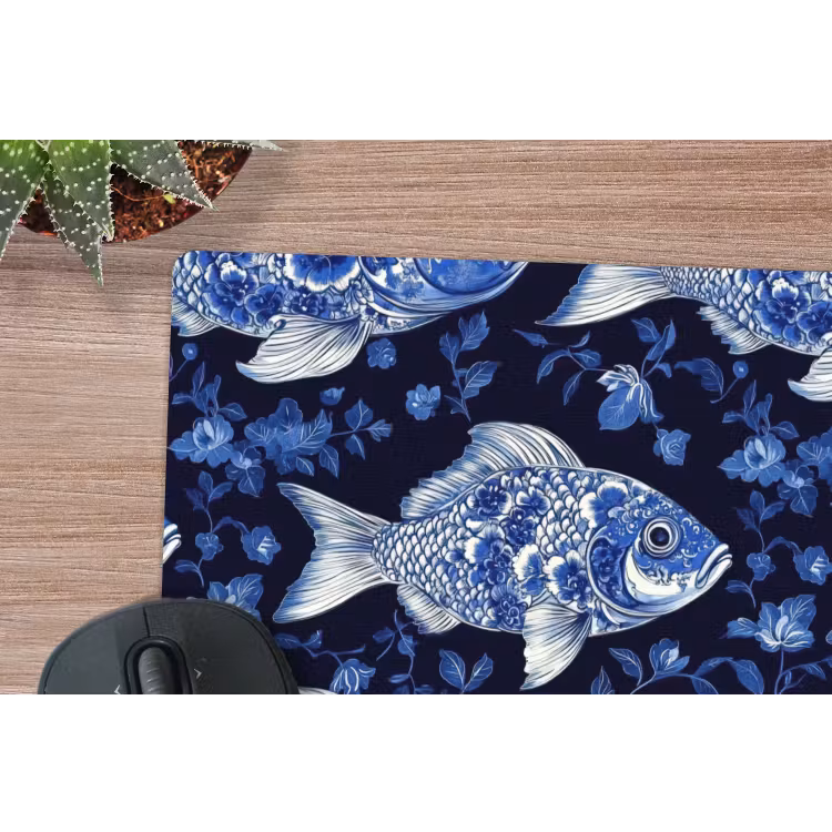 Vissen - Bloemen - Blauw muismat rubber klein 262 -closeup
