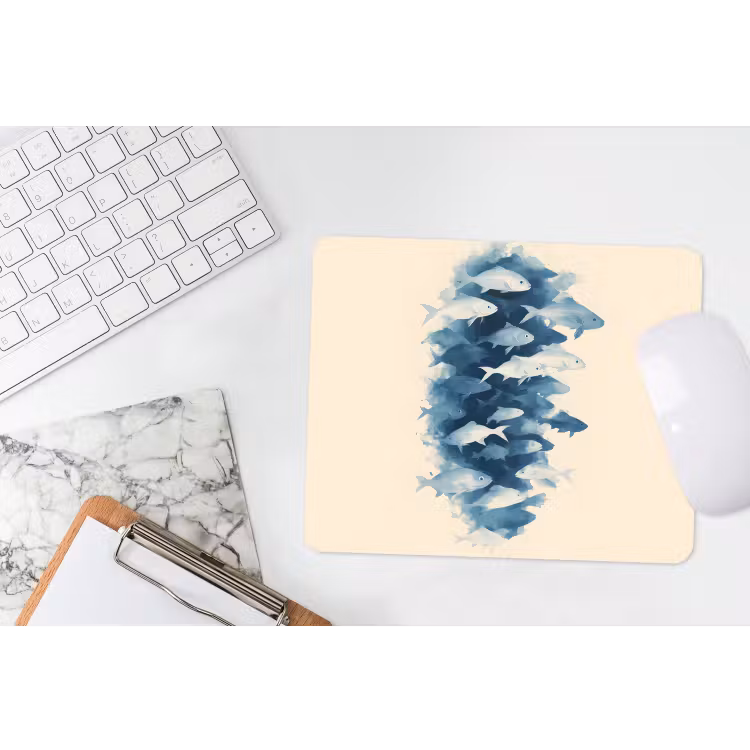 Vissen - Minimalistisch - Blauw muismat rubber klein -witbureau