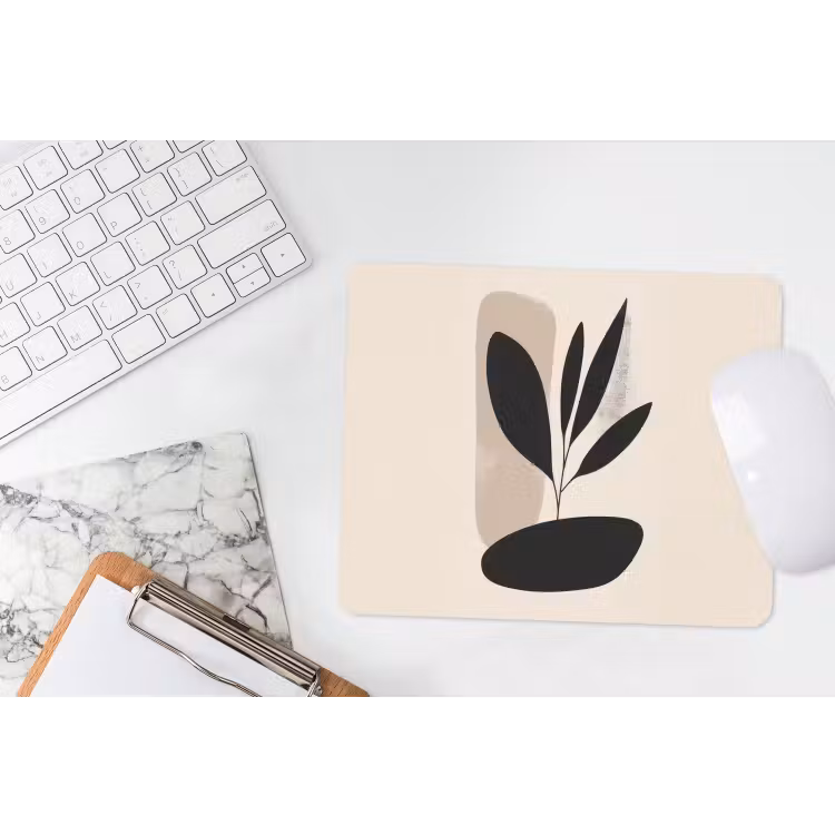 Plant - Beige - Japandi muismat rubber klein -witbureau