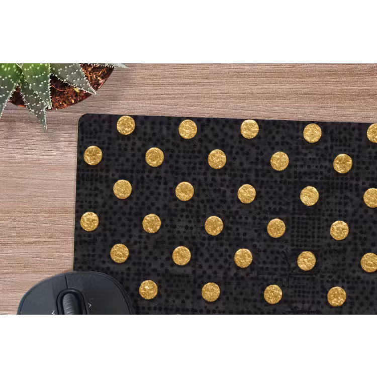 Polka Dot - Stippen - Goud - Zwart muismat rubber klein 262 -closeup