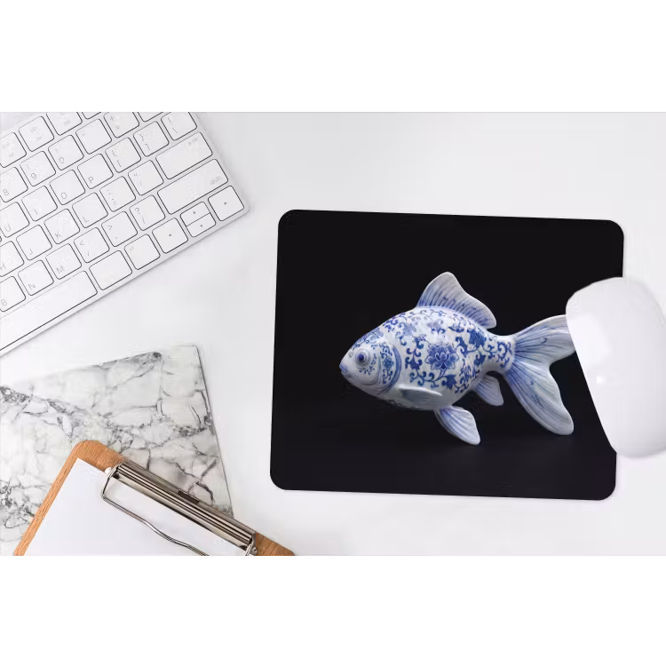 Porselein - Goudvis - Delfts - Blauw muismat rubber klein -witbureau