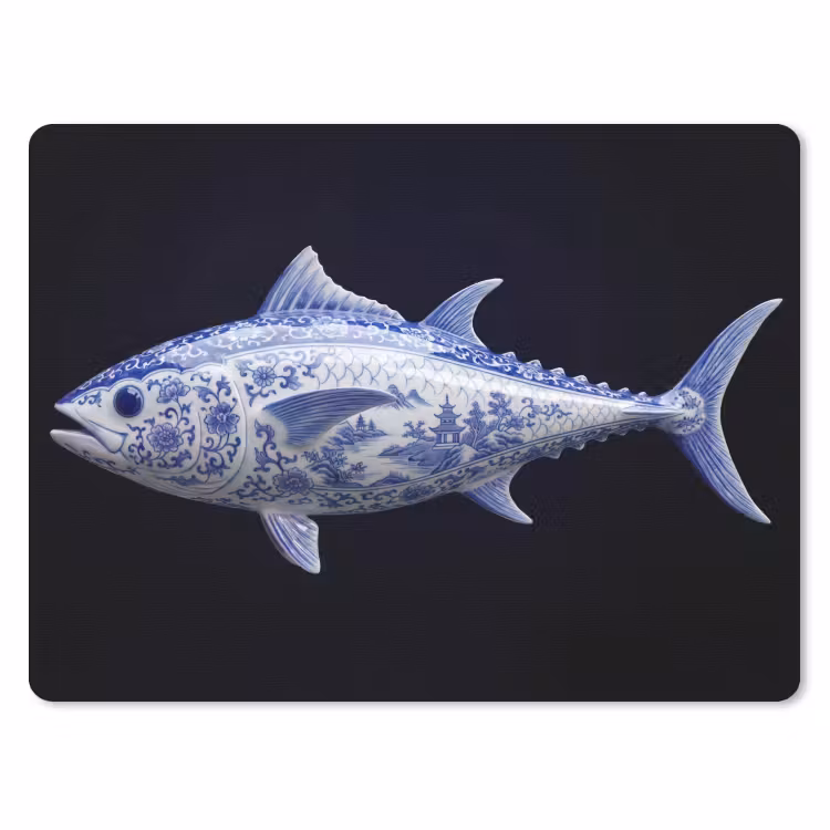 Porselein - Tonijn - Delfts - Blauw muismat rubber klein -3d
