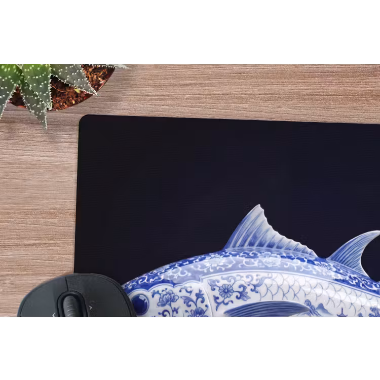 Porselein - Tonijn - Delfts - Blauw muismat rubber klein -closeup