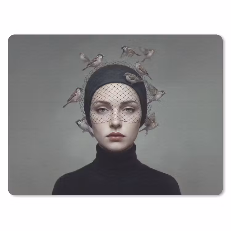 Portret - Vogels - Zwart muismat rubber klein -3d