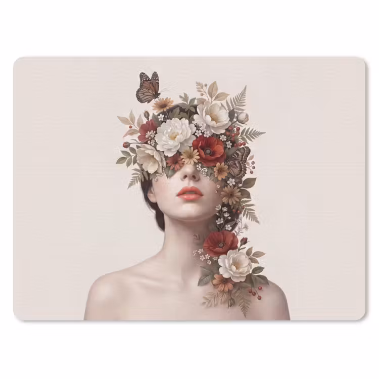 Portret - Bloemen - Cremé muismat rubber klein -3d