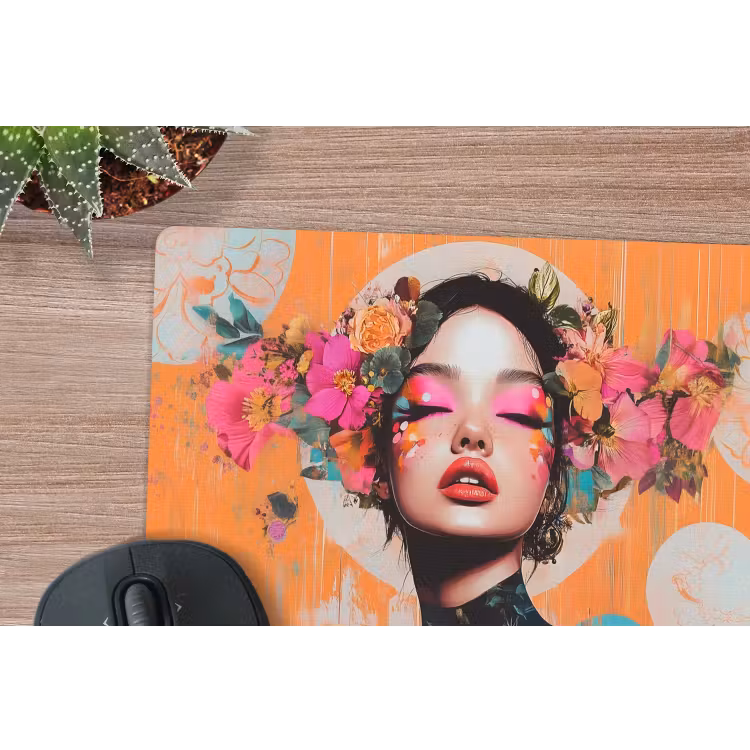Portret - Vrouw - Abstract - Bloemen muismat rubber klein -closeup