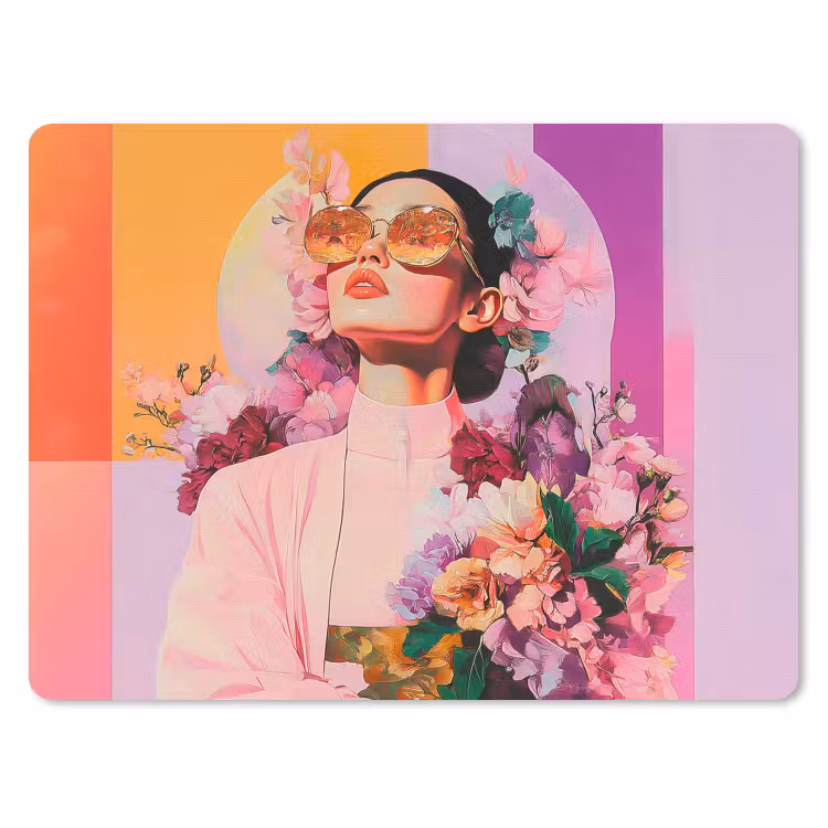 Portret - Vrouw - Abstract - Bloemen muismat rubber klein -3d