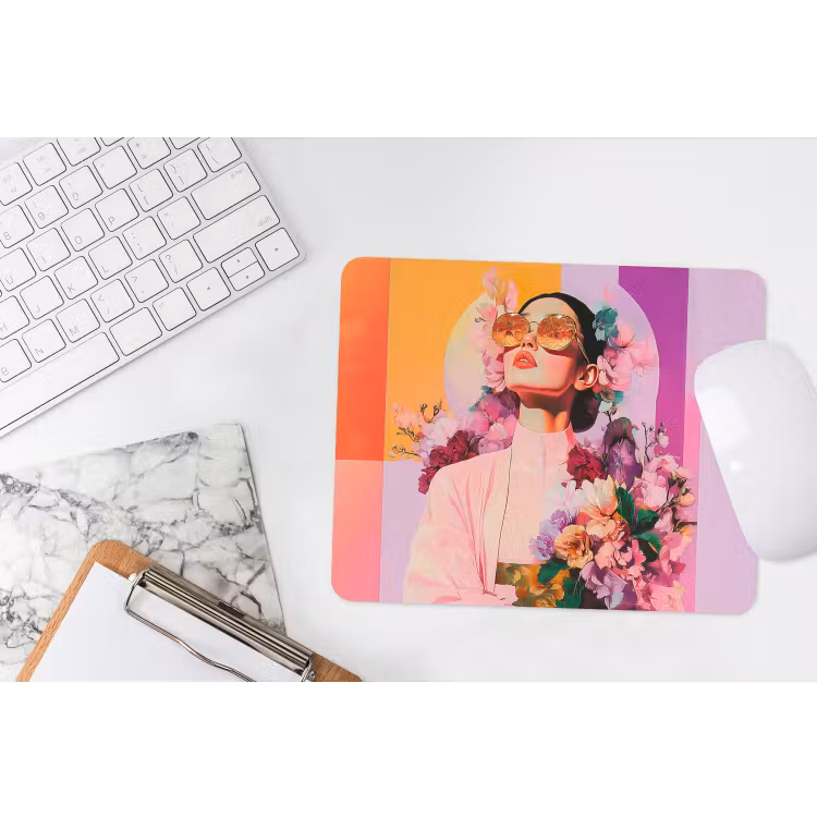 Portret - Vrouw - Abstract - Bloemen muismat rubber klein -witbureau