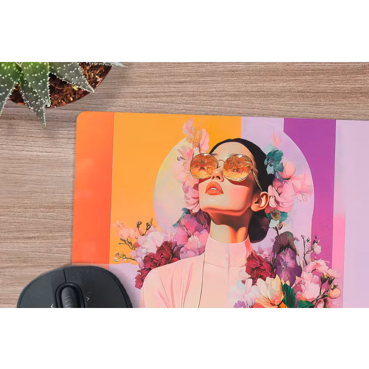 Portret - Vrouw - Abstract - Bloemen muismat rubber klein -closeup